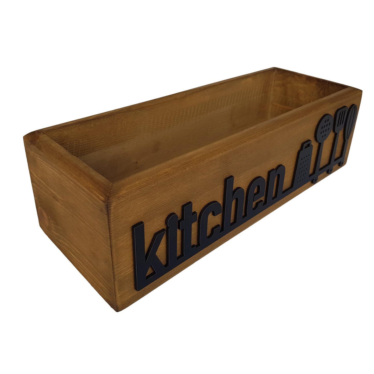 Ahşap Mutfak Organizeri, Baharatlık ve Tezgah Düzenleyici - 'Kitchen' Yazılı.